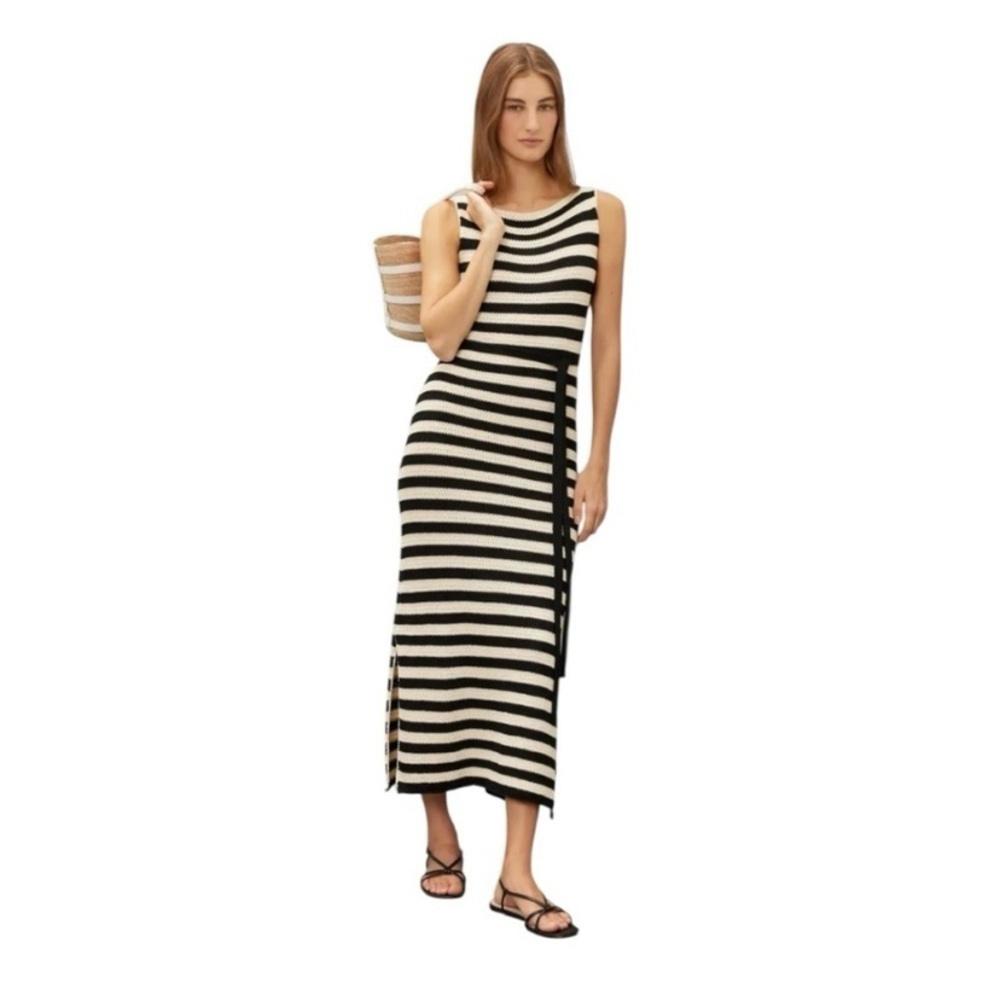 Jason Wu Striped Knit Midi Dress Sleeveless Black and Ivory Cotton Blend Small